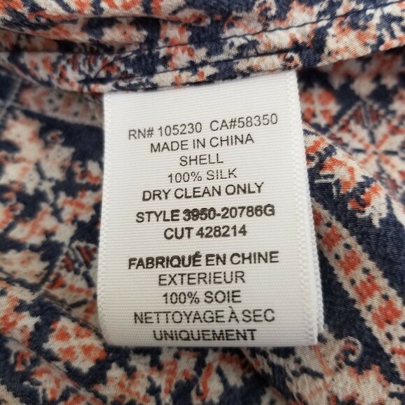 Joie XS Shirt Tank Top Blouse Shell Geometric Floral Diamond Silk Orange Blue - Picture 4 of 6